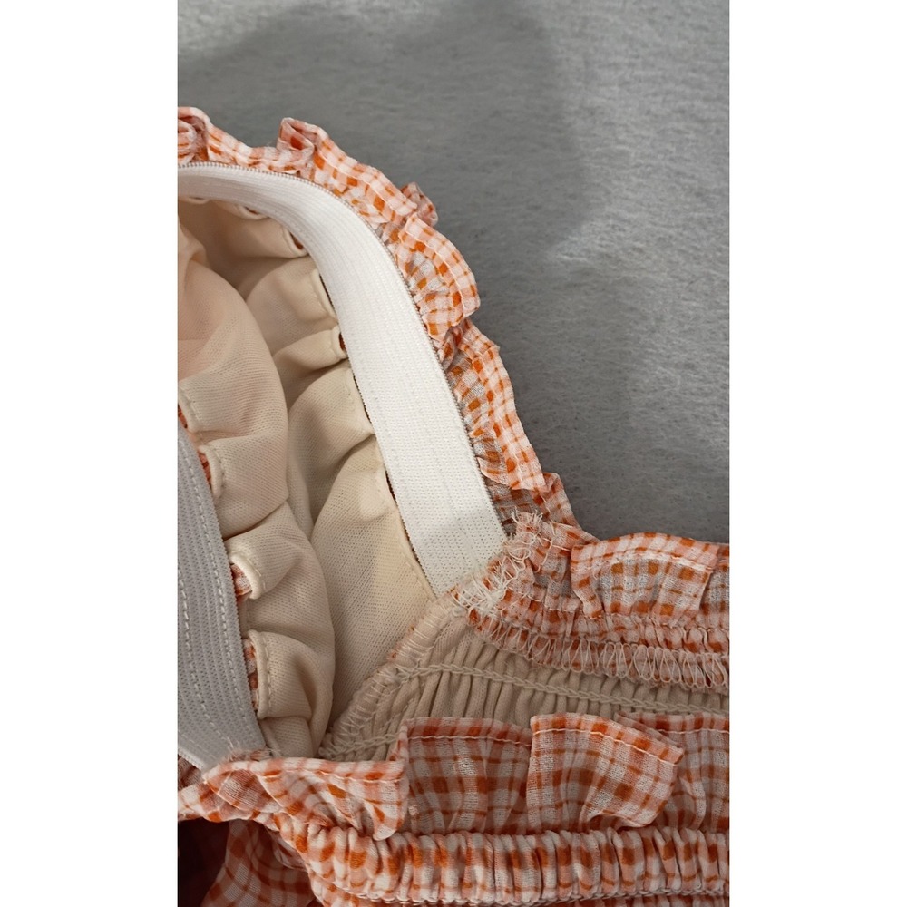 LC Lauren Conrad Peach Orange White Gingham Cottagecore Chiffon Dress Large - Picture 4 of 14